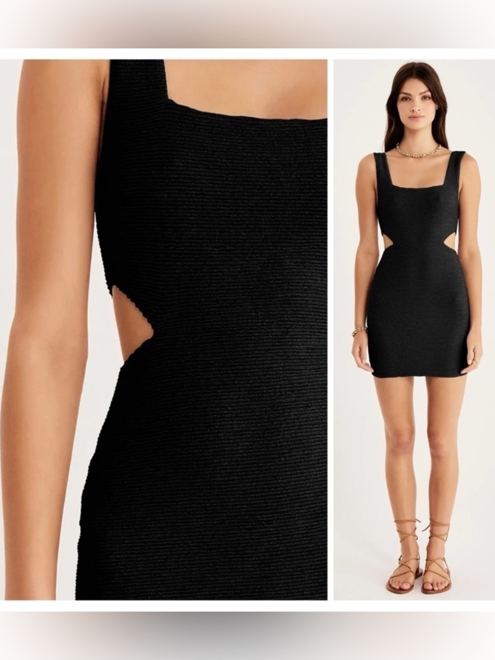 Black Cutout Mini Dress with Square Neck